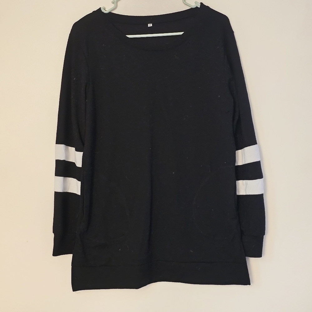 Women's Medium Black Sweatshirt with White Stripes